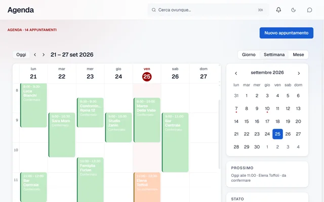 L'Agenda della settimana con gli appuntamenti fissati da Gina